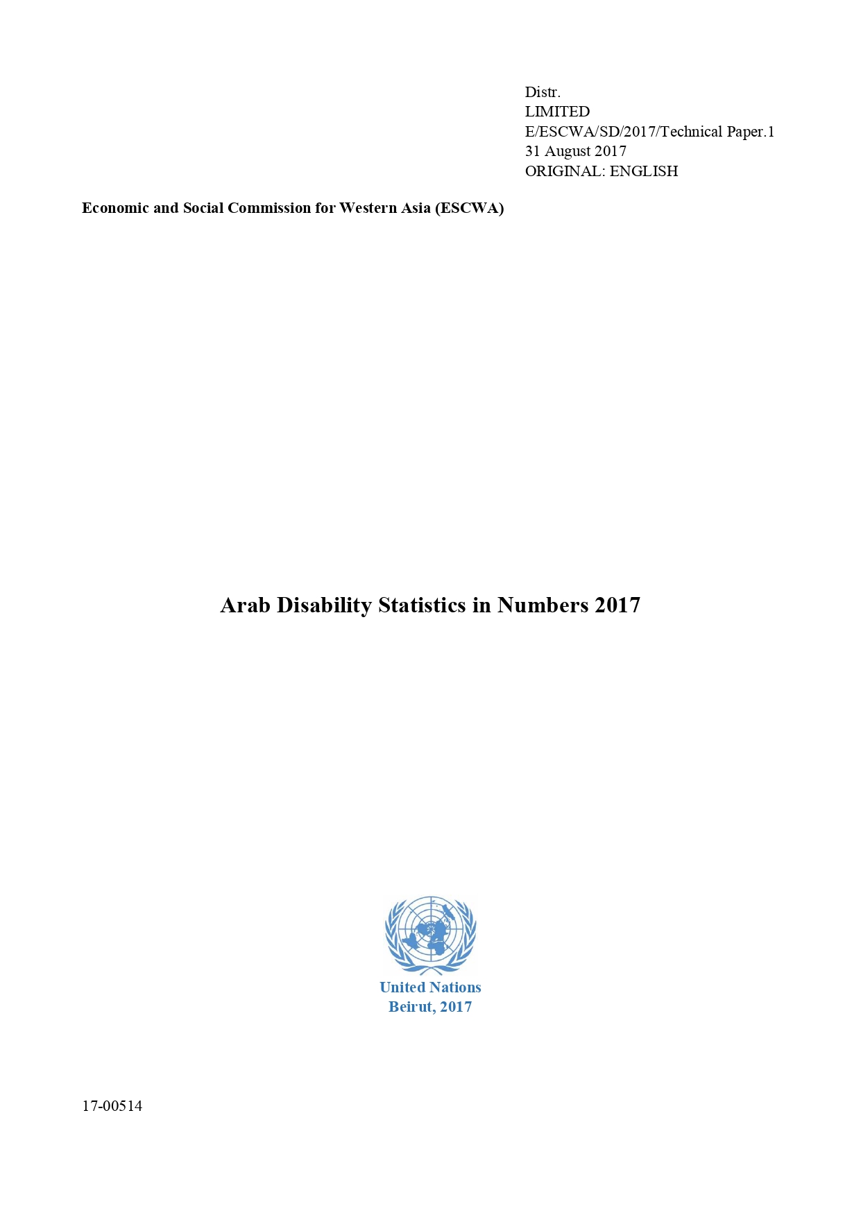 Arab Disability Statistics in Numbers 2017 Cover Image