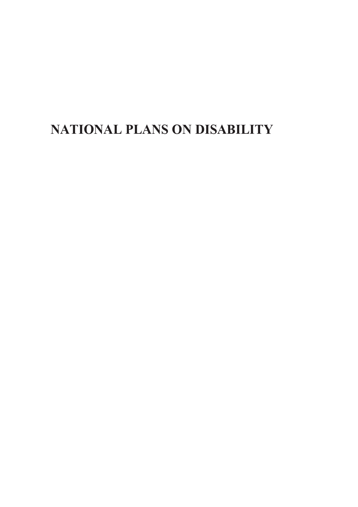 National Plans on Disability: Cover Image