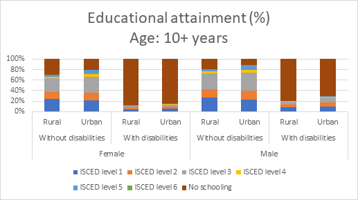 Educational attainment (%) Age 10+ years